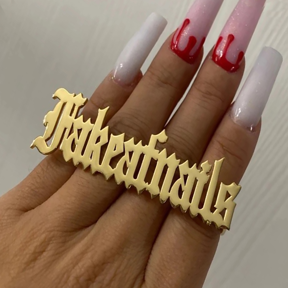 Initial Ring Custom - 남녀공용 맞춤형 이름 반지, 골드 대형